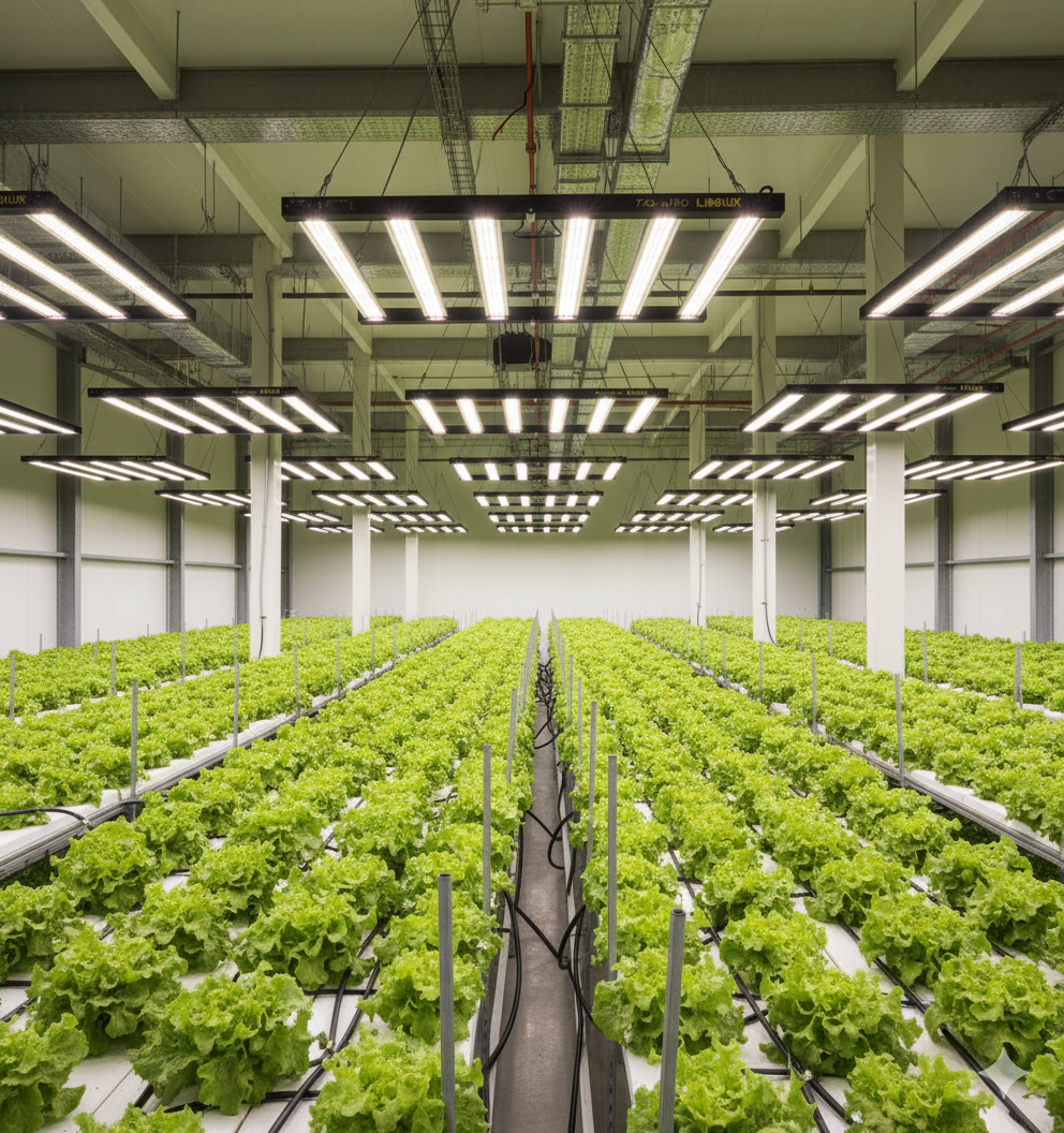 Sala de cultivo iluminada con panel LED Lucius Black Label 720W